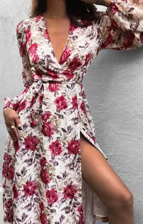 Seven Wonders Berry Floral Florence Wrap Midi Dress