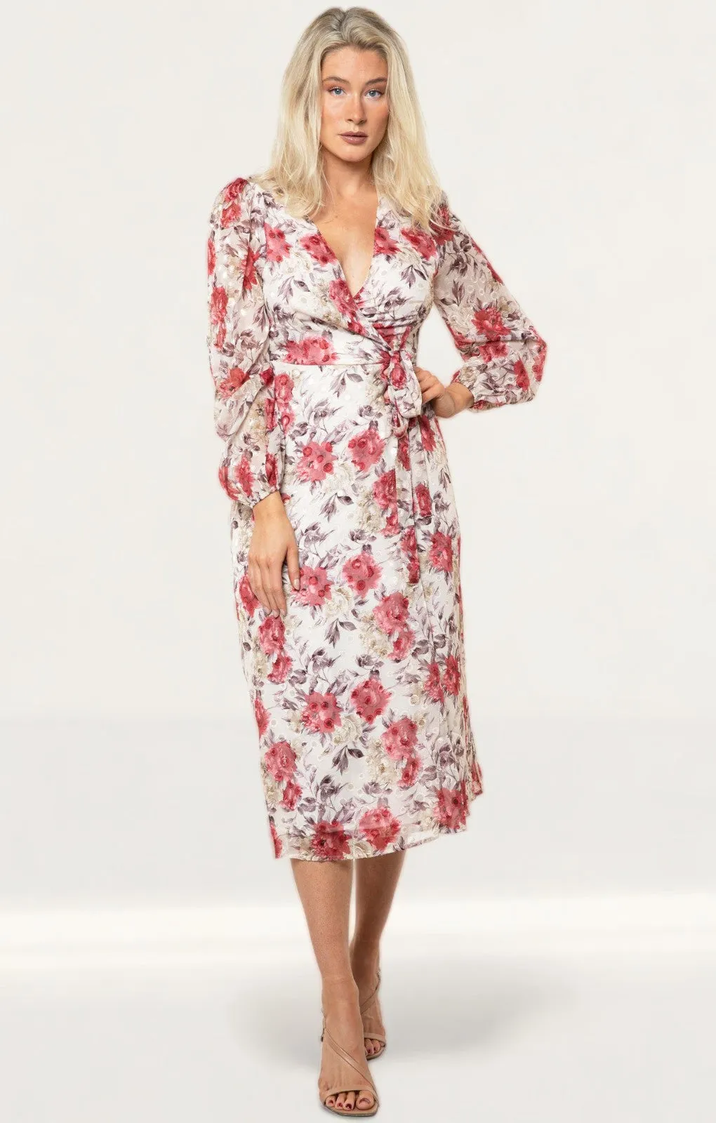 Seven Wonders Berry Floral Florence Wrap Midi Dress