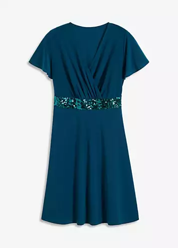 Short Sleeve Sequin Wrap Dress by bonprix | Look Again