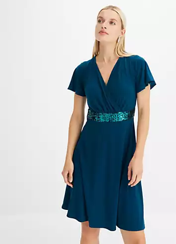 Short Sleeve Sequin Wrap Dress by bonprix | Look Again