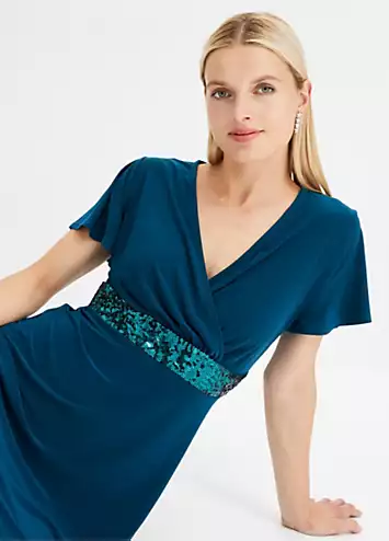 Short Sleeve Sequin Wrap Dress by bonprix | Look Again