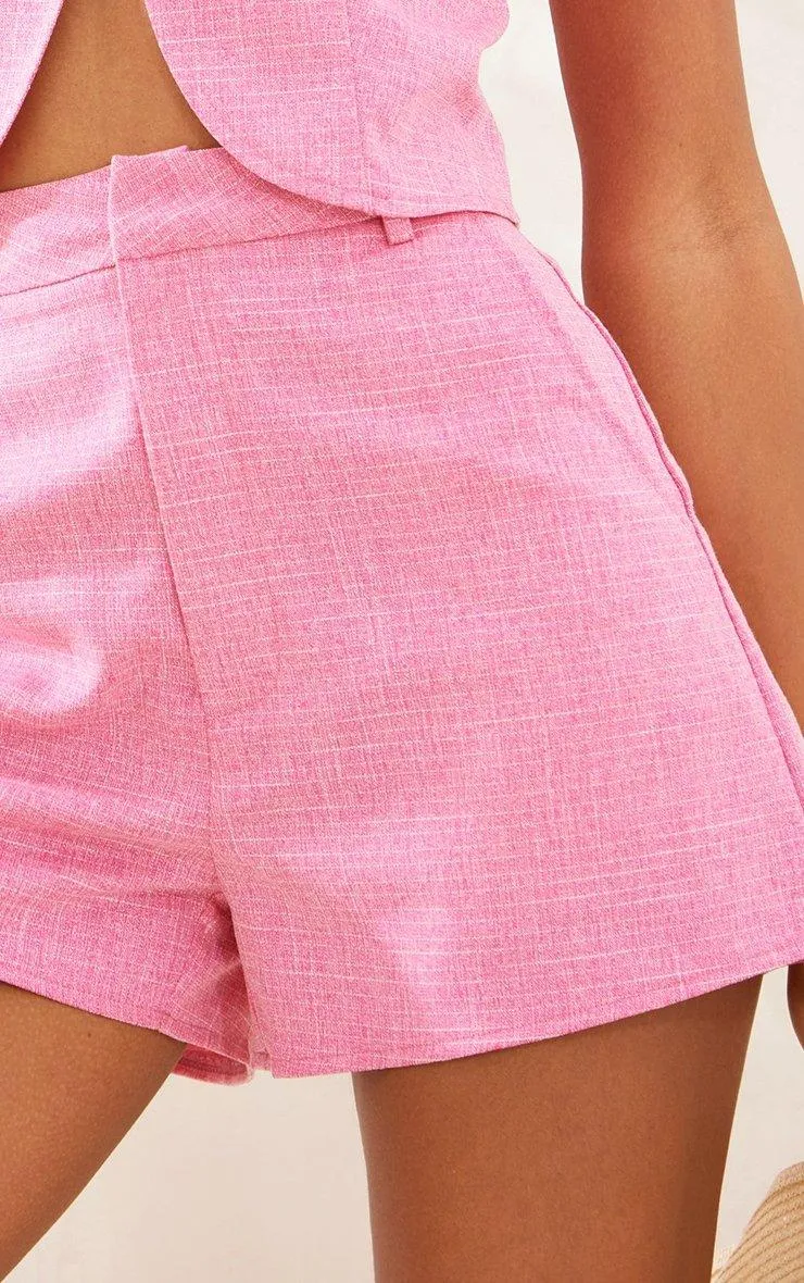 Shorts | Pink Linen Look Tailored High Waisted Shorts | PrettyLittleThing