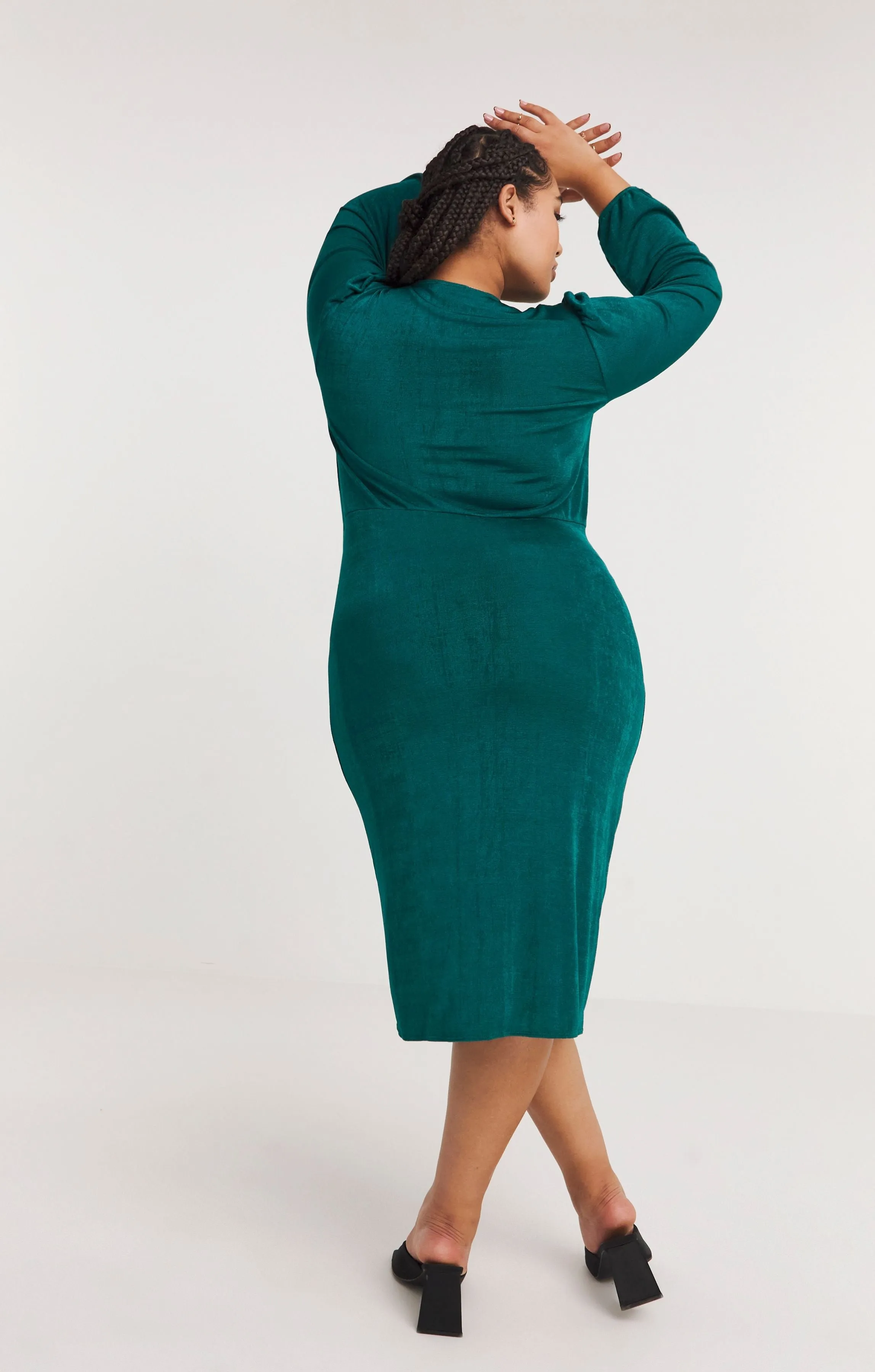 Simply Be Forest Green Slinky Wrap Front Midi Dress