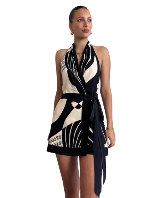 ----Sir The Label   ----Realisme Wrap Halter Mini Dress In Papier ---