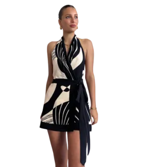 ----Sir The Label   ----Realisme Wrap Halter Mini Dress In Papier ---