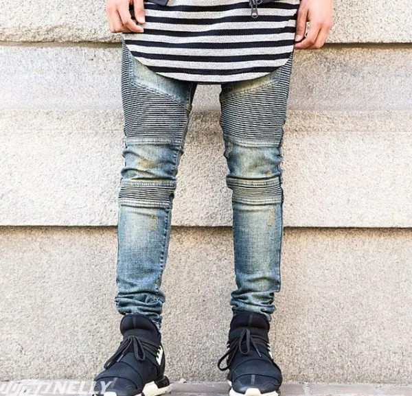 Slim fit Biker Jeans for Men with Ribbed Side Patches