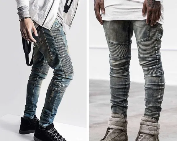 Slim fit Biker Jeans for Men with Ribbed Side Patches