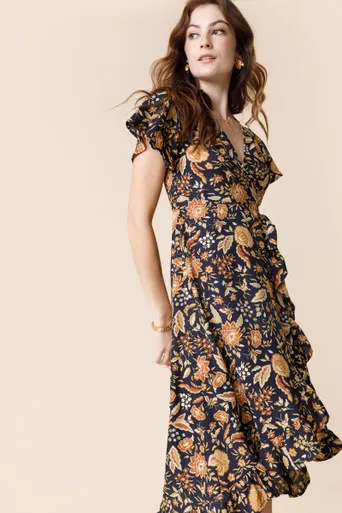 Sofia Floral Wrap Midi Dress