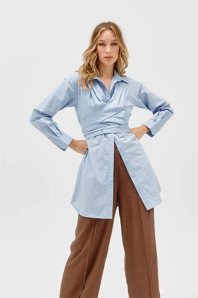 Sovere Studio    SOVERE / STUDIO - Dixie Wrap Shirt Dress (Blue)