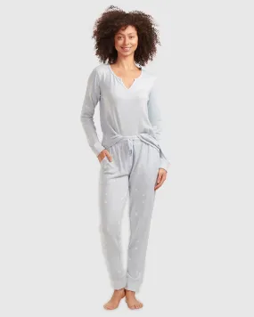 Starry Celestial Blue Split Neck Pullover PJ Set