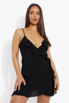 Strappy Ruffle Wrap Mini Dress