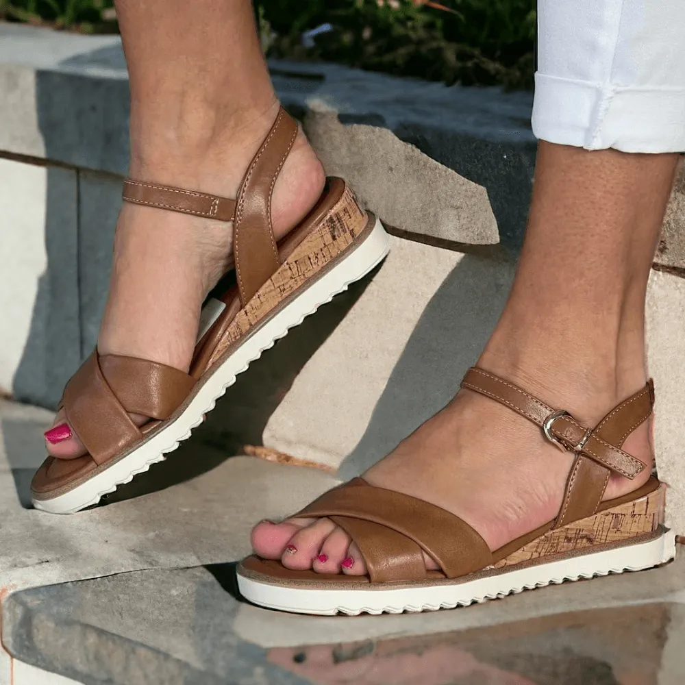 Tamaris 28106 Brown Low Wedge Crossover Sandals