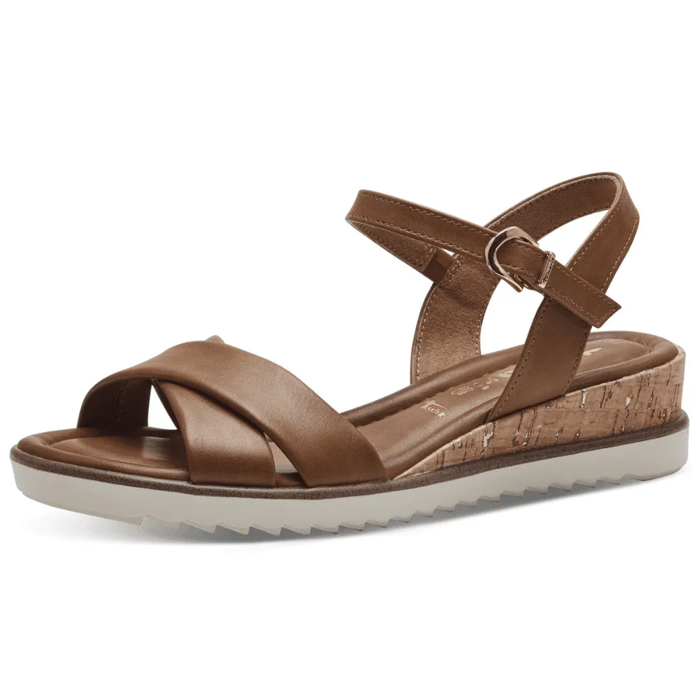 Tamaris 28106 Brown Low Wedge Crossover Sandals