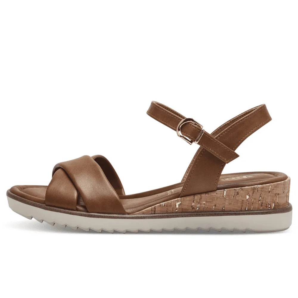 Tamaris 28106 Brown Low Wedge Crossover Sandals