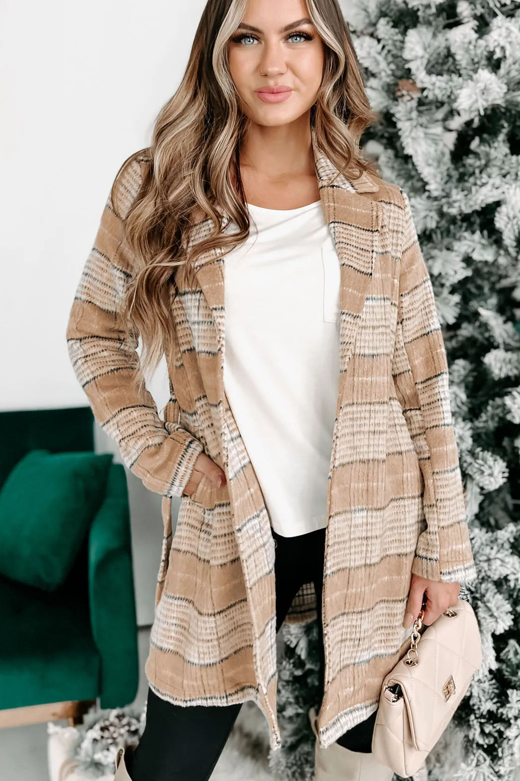 Til Love Plaid Open Front Jacket (Taupe)