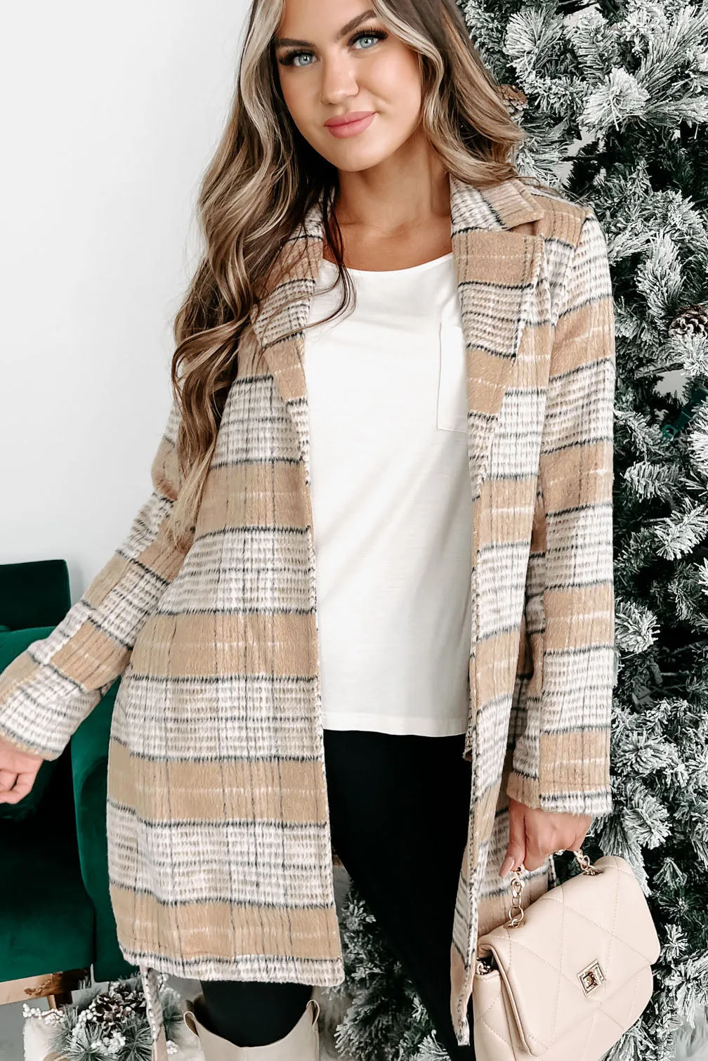 Til Love Plaid Open Front Jacket (Taupe)