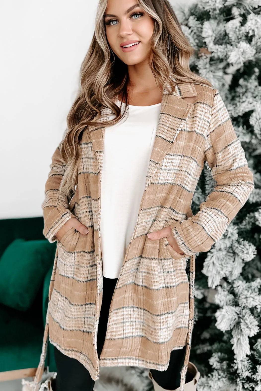 Til Love Plaid Open Front Jacket (Taupe)