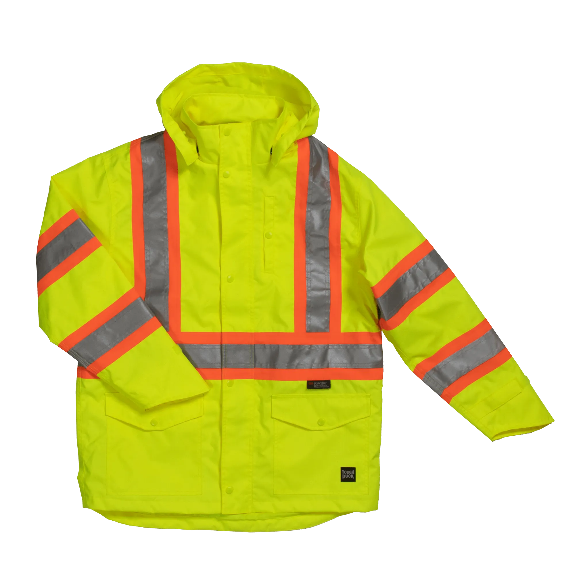 Tough Duck C3 Hi-Vis Waterproof Snap-Front Safety Rain Jacket