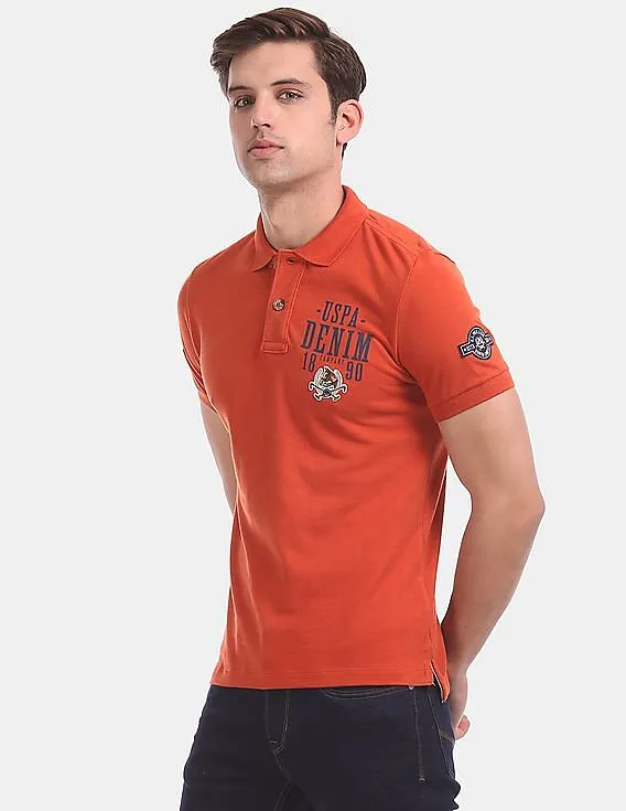 U.S. Polo Assn. Denim Co. Orange Brand Logo Pique Polo Shirt