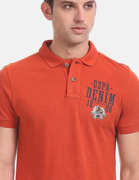 U.S. Polo Assn. Denim Co. Orange Brand Logo Pique Polo Shirt