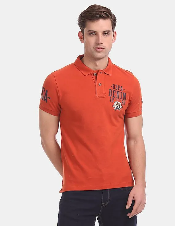 U.S. Polo Assn. Denim Co. Orange Brand Logo Pique Polo Shirt