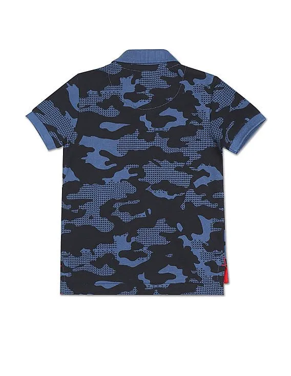 U.S. Polo Assn. Kids Boys Blue Pique Printed Polo Shirt