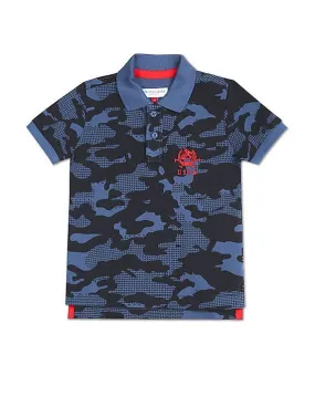 U.S. Polo Assn. Kids Boys Blue Pique Printed Polo Shirt