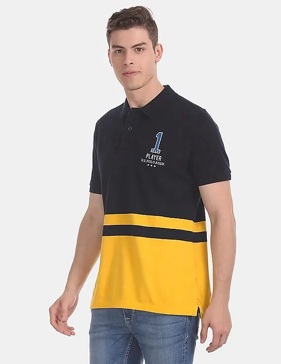 U.S. Polo Assn. Navy And Yellow Colour Block Pique Polo Shirt