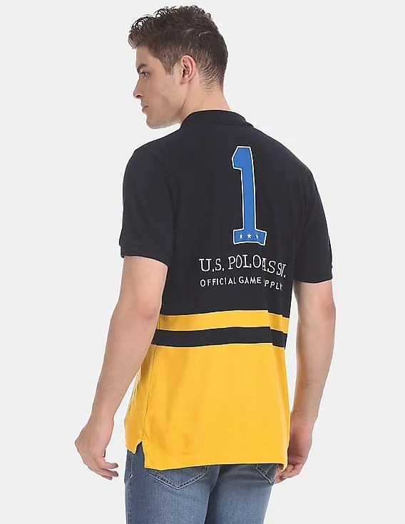 U.S. Polo Assn. Navy And Yellow Colour Block Pique Polo Shirt