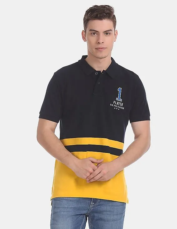 U.S. Polo Assn. Navy And Yellow Colour Block Pique Polo Shirt