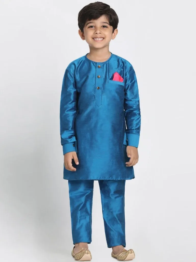 Vastramay Boys' Quirky Nehru Jacket, Blue Kurta And Pyjama Set