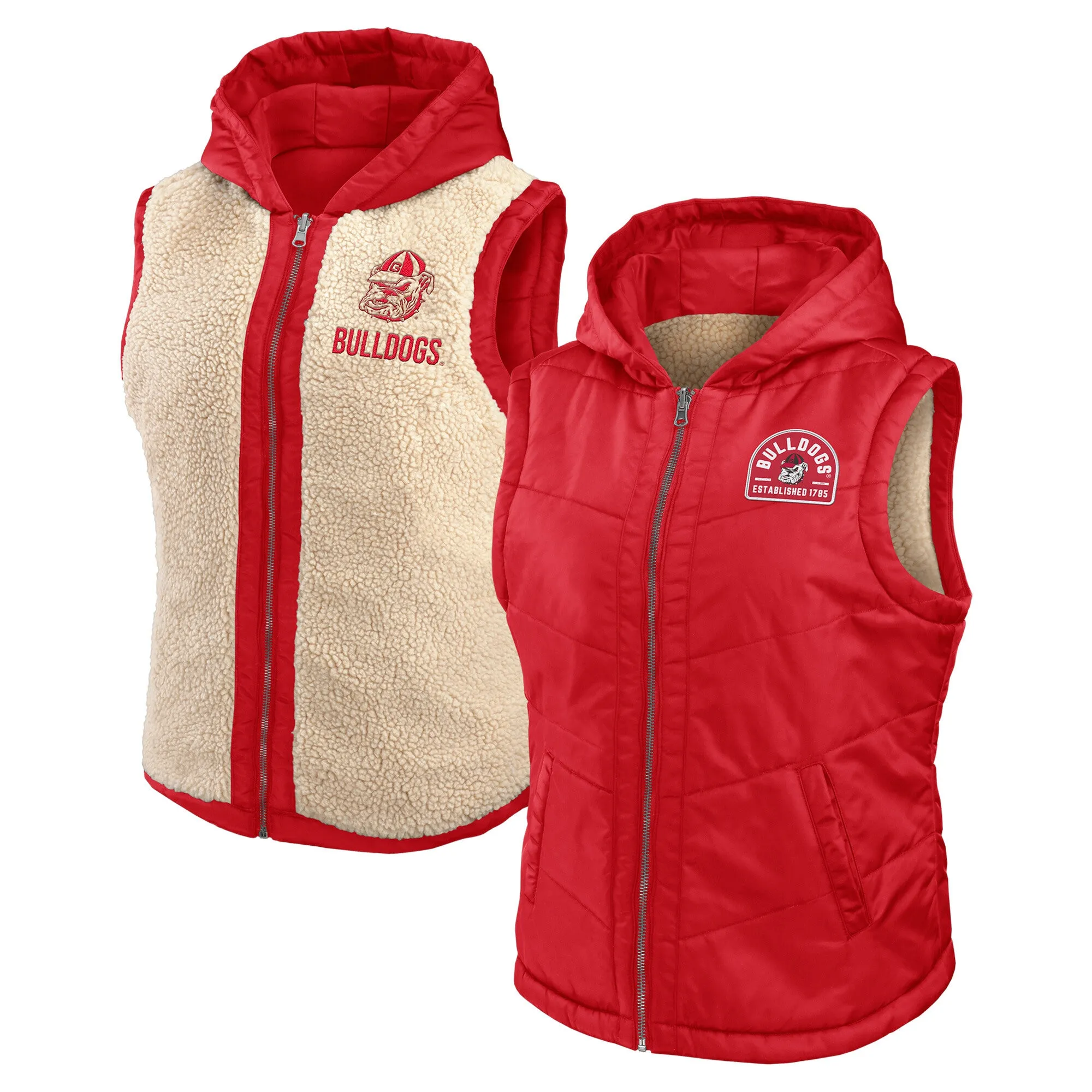 Women's WEAR by Erin Andrews Red/Cream Georgia Bulldogs Reversible Full-Zip Hoodie Vest