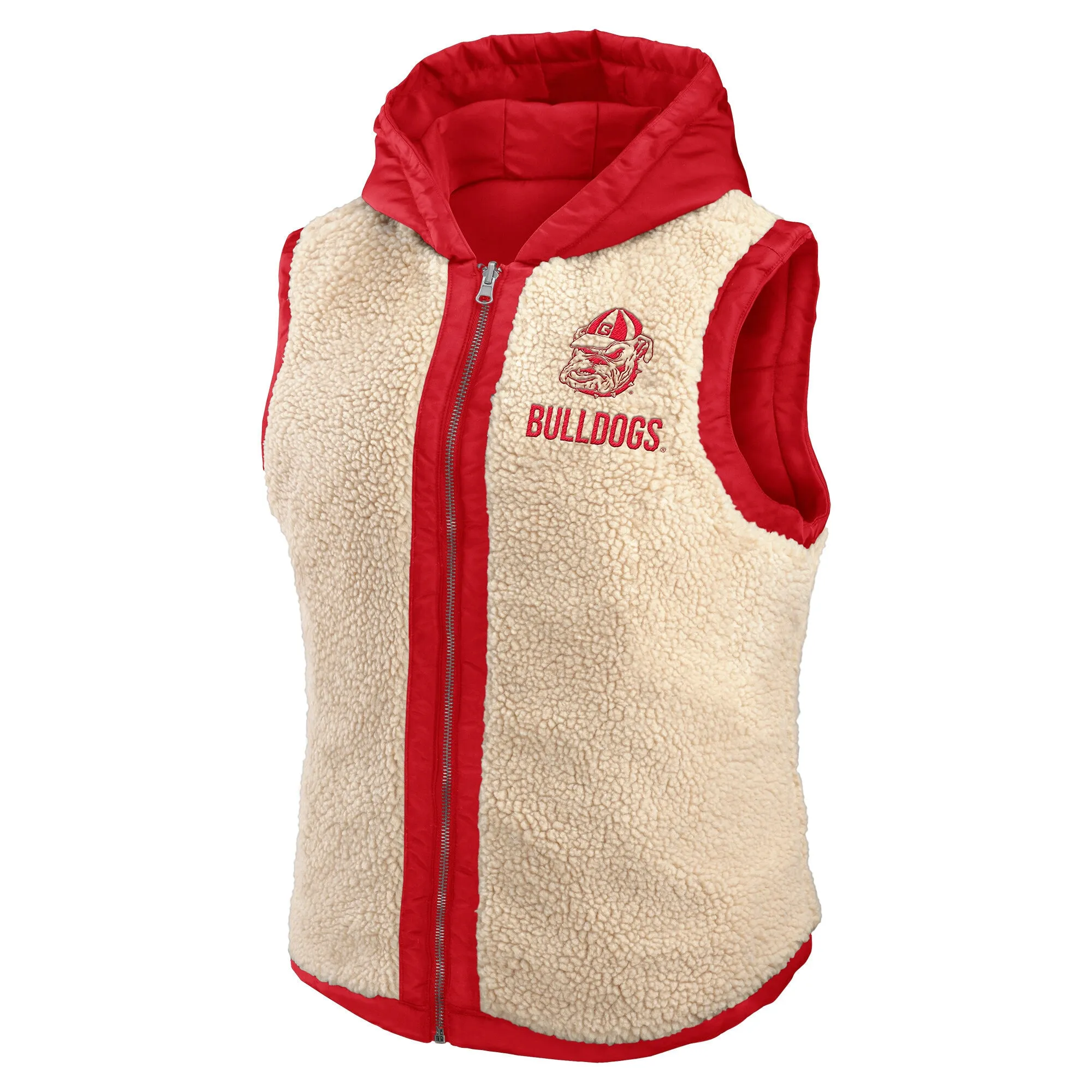 Women's WEAR by Erin Andrews Red/Cream Georgia Bulldogs Reversible Full-Zip Hoodie Vest