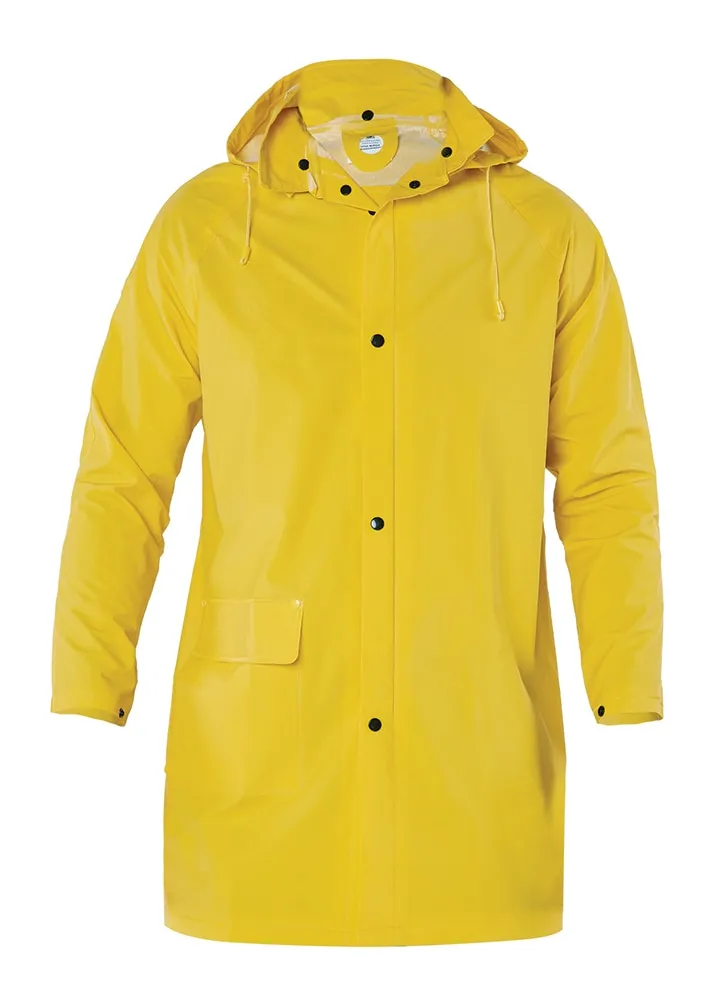 Workhorse MJA025 Men's Press Stud Waterproof Jacket - 3/4 Length - PVC on Polyester - Yellow - XS