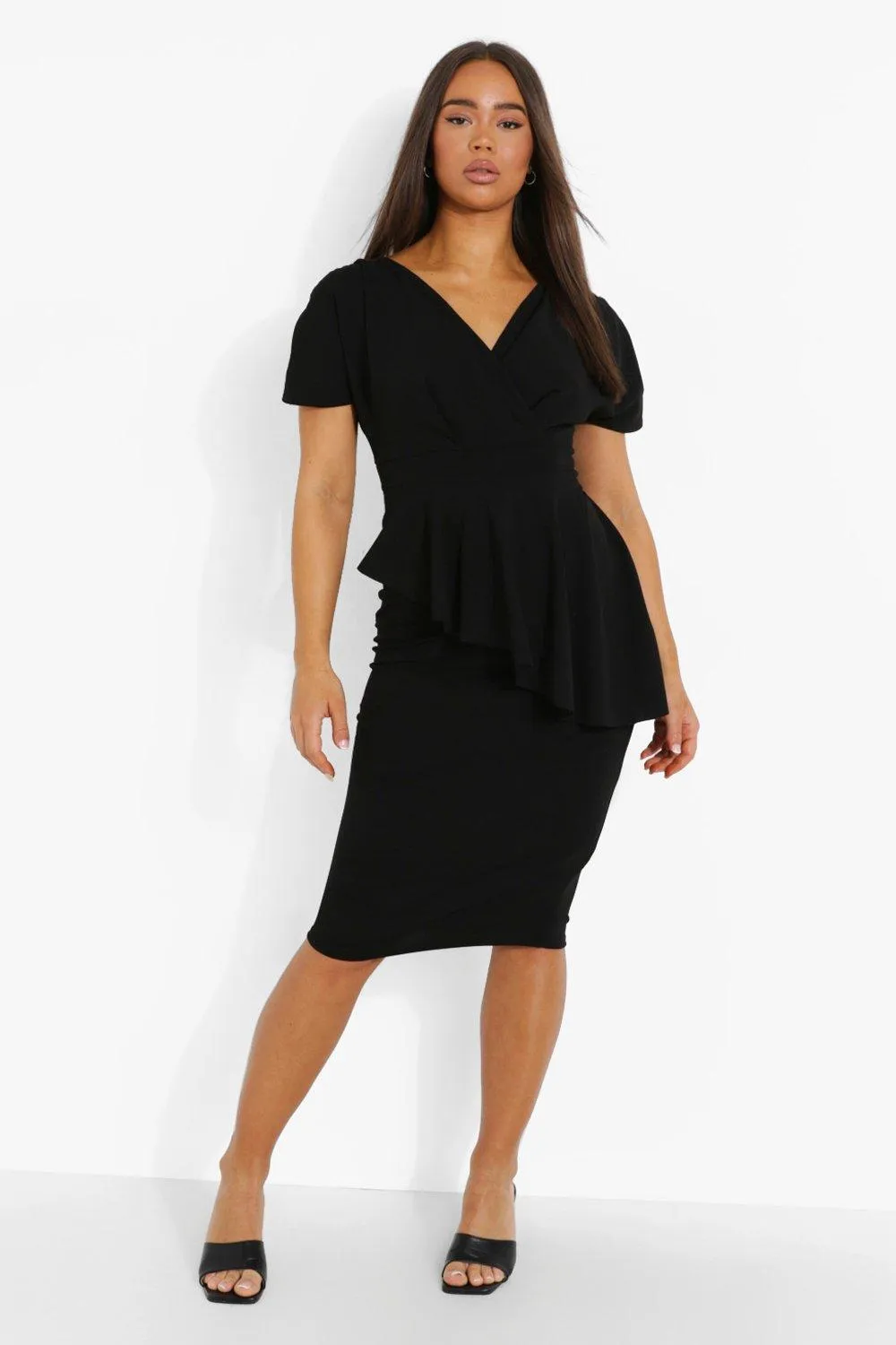 Wrap Drape Detail Midi Dress