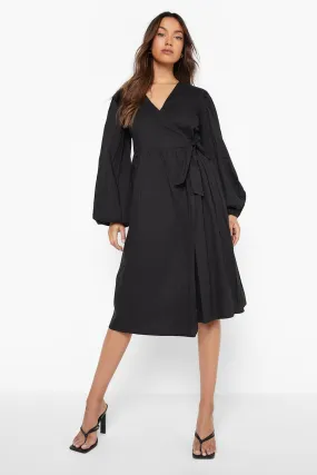 Wrap Long Sleeve Midi Dress