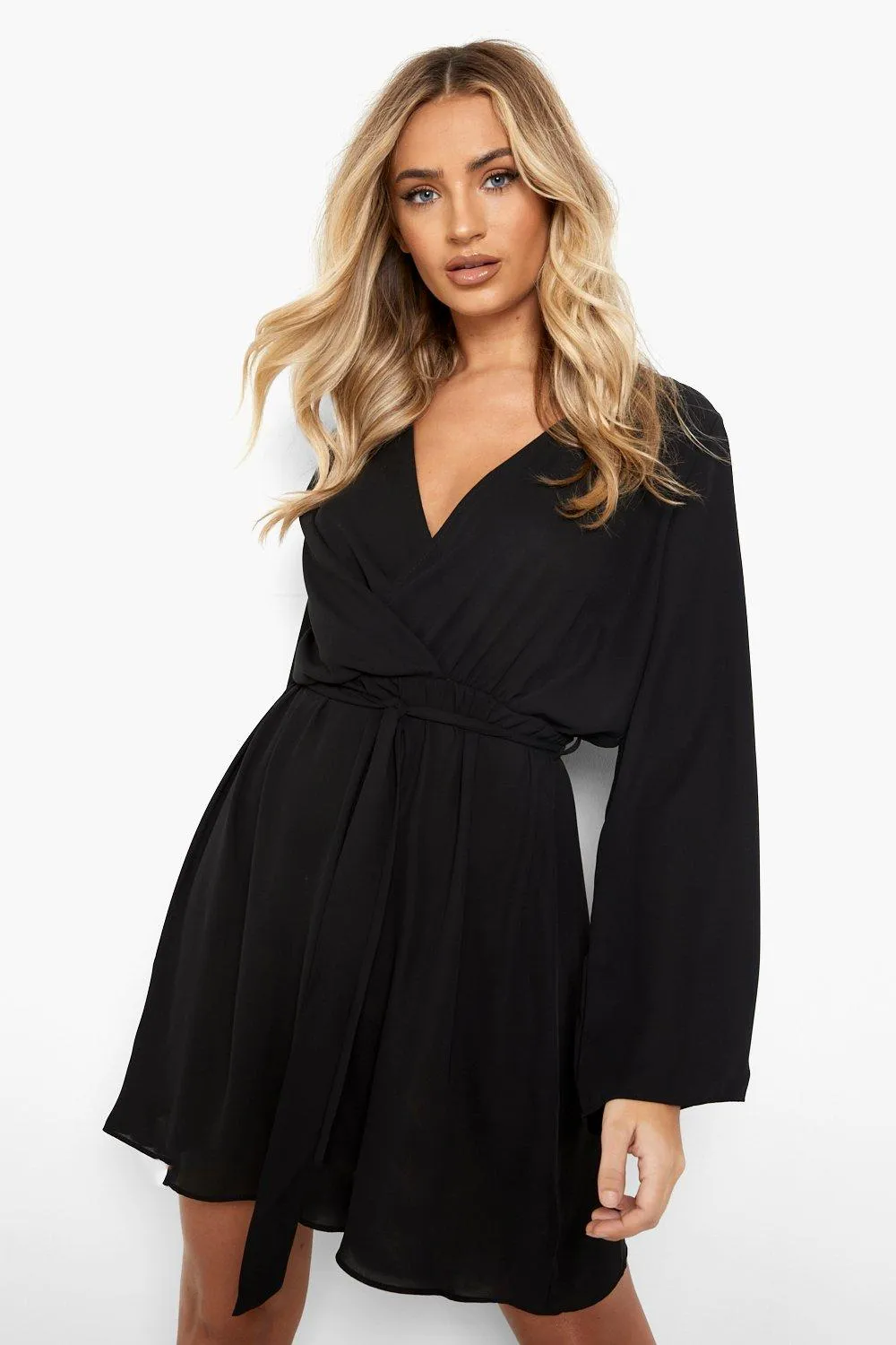 Wrap Tie Waist Skater Dress