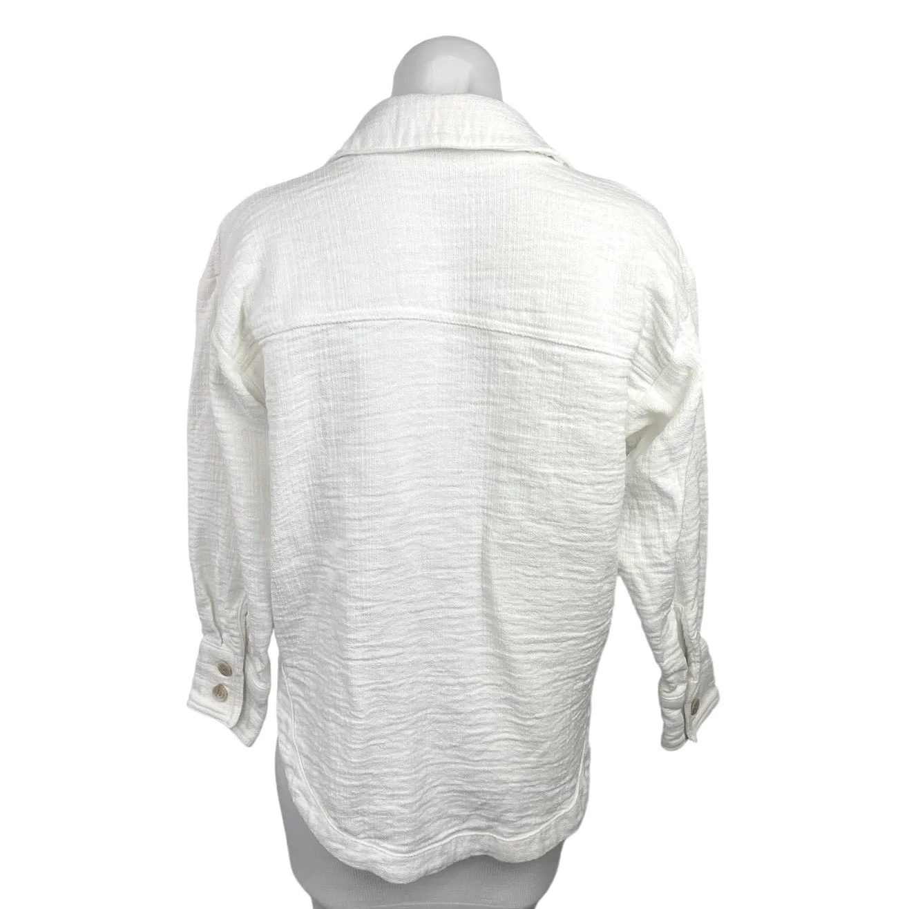 Zara Women's White Full Sleeve Collared Textured Button Front Top Jacket Size S