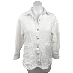 Zara Women's White Full Sleeve Collared Textured Button Front Top Jacket Size S